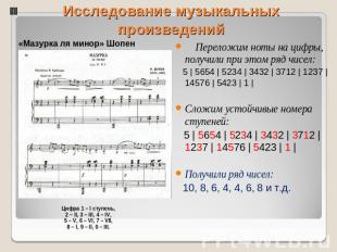 Исследование музыкальных произведений «Мазурка ля минор» Шопен Цифра 1 – I ступе