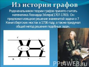 Из истории графов Родоначальником теории графов принято считать математика Леона