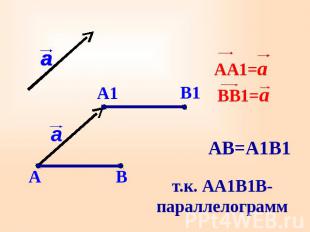АА1=а ВВ1=а АВ=А1В1 т.к. АА1В1В-параллелограмм