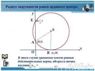 Радиус окружности равен ординате центра В этом случае уравнение имеет равные дей