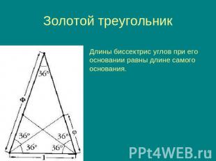 Золотой треугольник Длины биссектрис углов при его основании равны длине самого