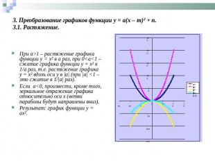 3. Преобразование графиков функции y = a(x – m)² + n.3.1. Растяжение. При а>1 –