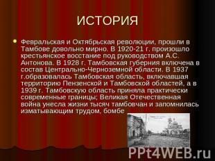 Февральская и Октябрьская революции, прошли в Тамбове довольно мирно. В 1920-21