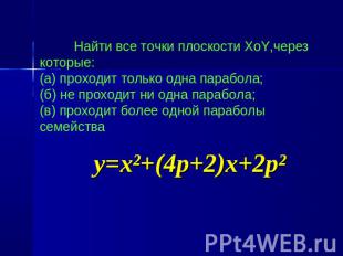 y=x²+(4p+2)x+2p²y=x²+(4p+2)x+2p² Найти все точки плоскости ХоY,через которые:(а)