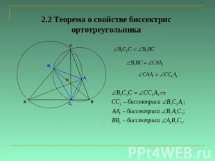 2.2 Теорема о свойстве биссектрис ортотреугольника