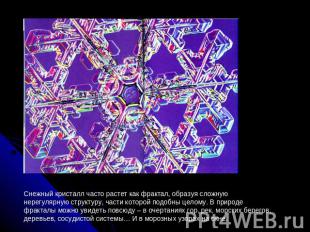 Снежный кристалл часто растет как фрактал, образуя сложную нерегулярную структур