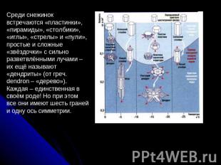 Среди снежинок встречаются «пластинки», «пирамиды», «столбики», «иглы», «стрелы»