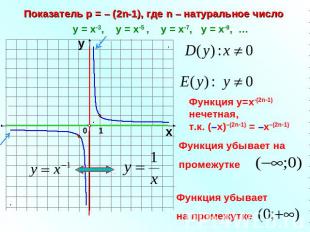 Показатель р = – (2n-1), где n – натуральное число у = х-3, у = х-5 , у = х-7, у