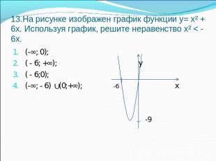 13.На рисунке изображен график функции у= х² + 6х. Используя график, решите нера