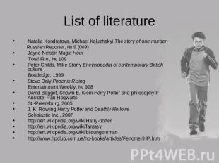 List of literature Natalia Kondratova, Michael Kaluzhskyi The story of one murde