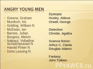Angry young men Greene, Graham Murdoch, Iris Golding, William N McEwan, Ian Barn