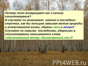 Почему поэт возвращает нас к началу стихотворения?И случайно ли возникают именно