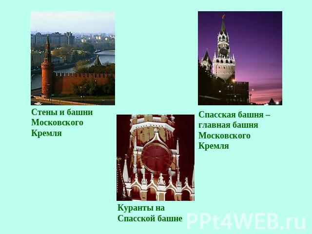 Стены и башни Московского КремляСпасская башня – главная башня Московского КремляКуранты на Спасской башне