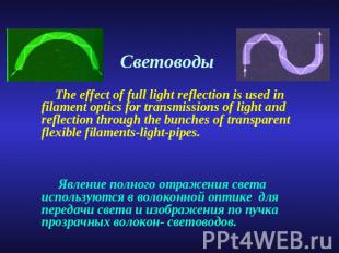 Световоды The effect of full light reflection is used in filament optics for tra