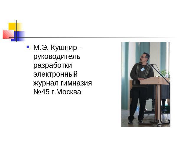 М.Э. Кушнир - руководитель разработки электронный журнал гимназия №45 г.Москва