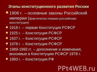 Этапы конституционного развития России 1906 г. – основные законы Российской импе