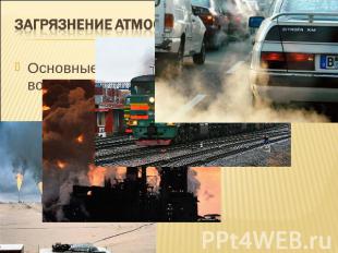 Загрязнение атмосферы Основные загрязнители атмосферного воздуха:промышленность