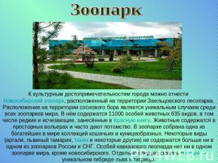 ЗоопаркК культурным достопримечательностям города можно отнести Новосибирский зо