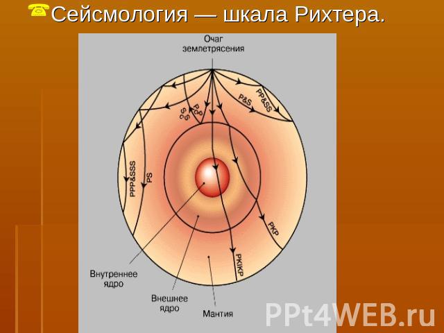 Сейсмология — шкала Рихтера.