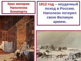 Крах империи Наполеона Бонапарта 1812 год – неудачный поход в Россию. Наполеон п