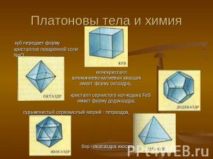 Платоновы тела и химия куб передает форму кристаллов поваренной соли NaCl, монок