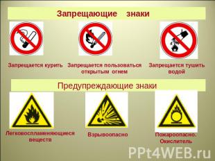 Запрещающие знаки Предупреждающие знаки