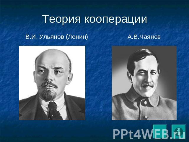 Теория кооперации В.И. Ульянов (Ленин)А.В.Чаянов