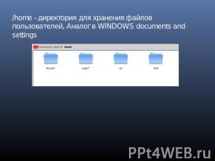 /home –директория для хранения файлов пользователей, Аналог в WINDOWS documents