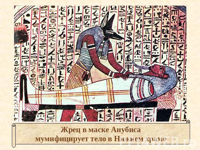 Жрец в маске Анубисамумифицирует тело в Нижнем храме