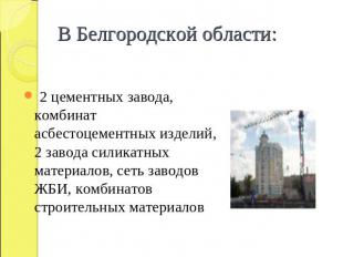 В Белгородской области: 2 цементных завода, комбинат асбестоцементных изделий, 2