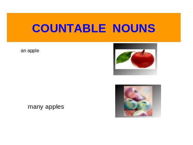 COUNTABLE NOUNS an apple many apples