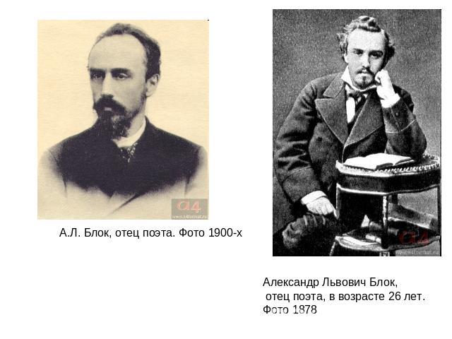 А.Л. Блок, отец поэта. Фото 1900-х Александр Львович Блок, отец поэта, в возрасте 26 лет. Фото 1878