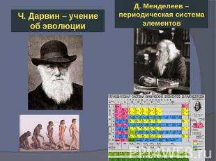 Ч. Дарвин – учение об эволюцииД. Менделеев – периодическая система элементов