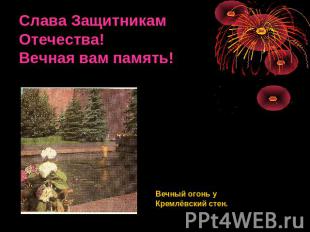 Слава Защитникам Отечества!Вечная вам память! Вечный огонь у Кремлёвский стен.