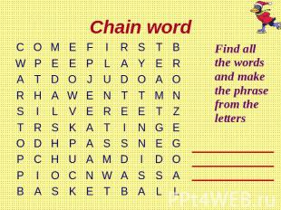 Chain word Find all the words and make the phrase from the letters