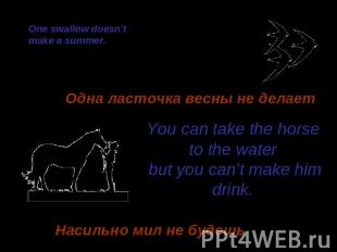 One swallow doesn’tmake a summer.Одна ласточка весны не делаетYou can take the h
