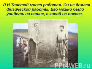 Л.Н.Толстой много работал. Он не боялся физической работы. Его можно было увидет