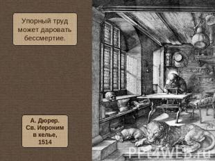 Упорный трудможет дароватьбессмертие.А. Дюрер.Св. Иеронимв келье,1514