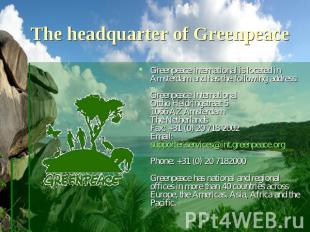 The headquarter of Greenpeace Greenpeace international is located in Amsterdam a