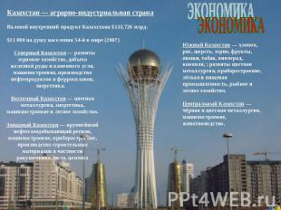 Казахстан — аграрно-индустриальная странаВаловой внутренний продукт Казахстана $