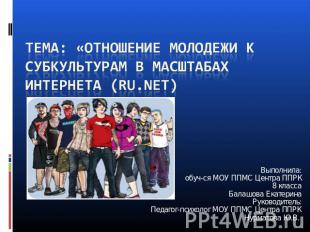 Тема: «Отношение молодежи к субкультурам в масштабах Интернета (RU.NET) Выполнил