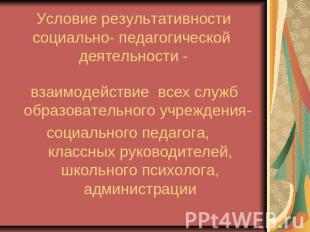 Условие результативности социально- педагогической деятельности - взаимодействие