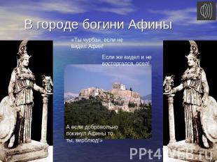 В городе богини Афины «Ты чурбан, если не видел Афин!Если же видел и не восторга