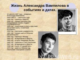 Жизнь Александра Вампилова в событиях и датах. 19 августа 1937 года – рождение А