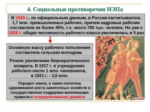 4. Социальные противоречия НЭПа В 1920 г., по официальным данным, в России насчи