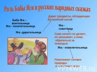 Роль Бабы Яги в русских народных сказках Дарит предметы, обладающие Волшебной си
