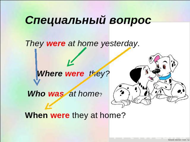 Специальный вопросThey were at home yesterday. Where were they? Who was at home?When were they at home?