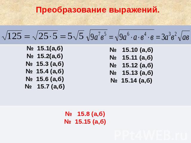 Преобразование выражений.