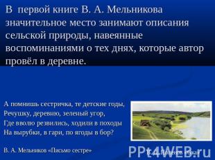В первой книге В. А. Мельникова значительное место занимают описания сельской пр