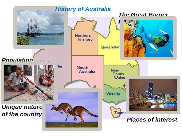 History of Australia Population Unique nature of the country The Great Barrier Reef Places of interest